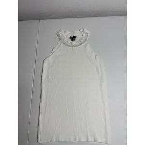 Lola B Knit Ribbed Halter Tank Top White Rhinestone Trim Size M